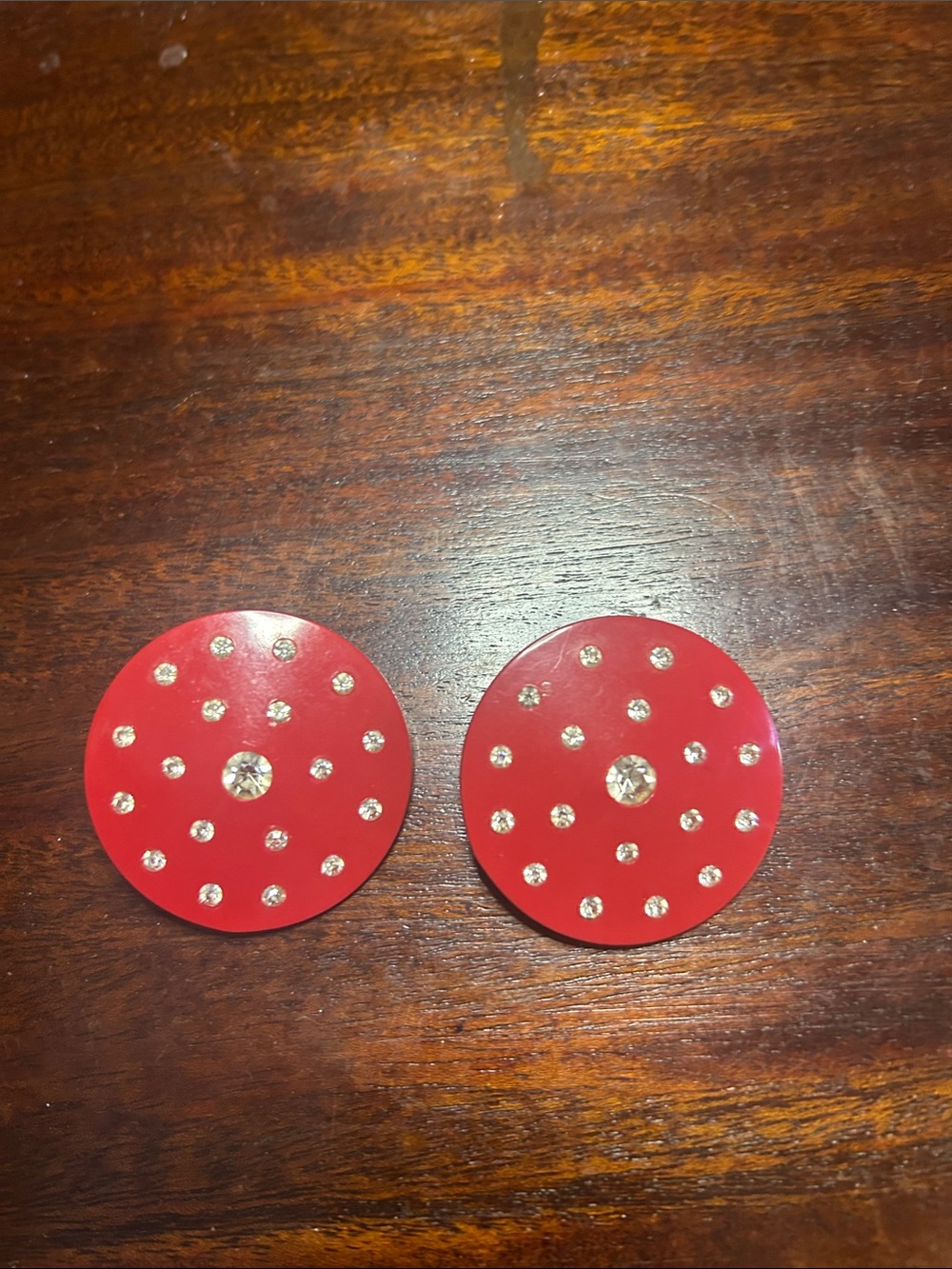 80s Colosal Red Crystal Studded Clip Earrings